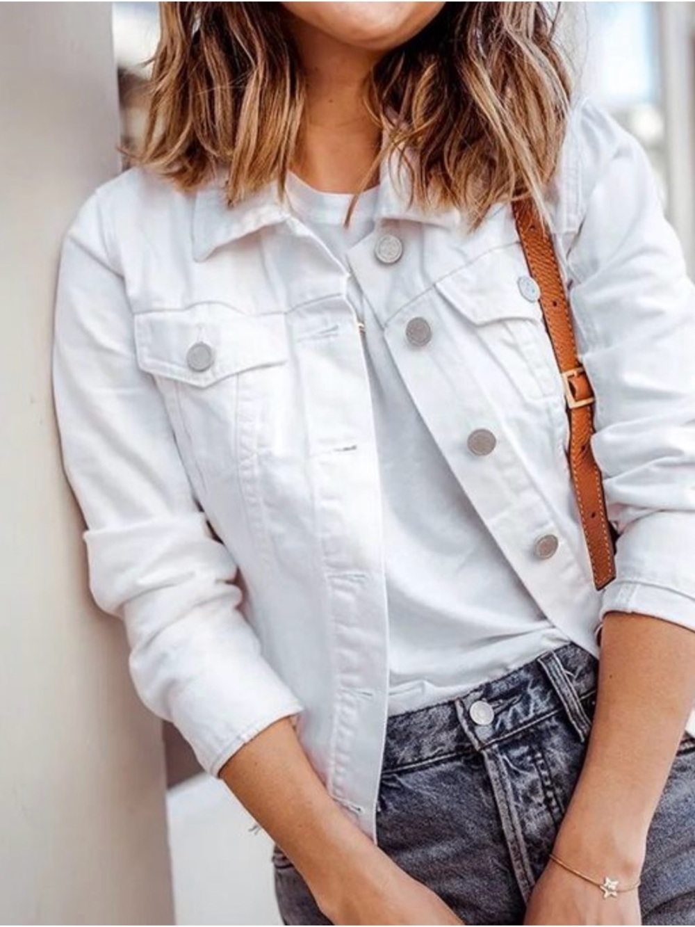 Old Navy White Women's Denim Jacket - Button Front